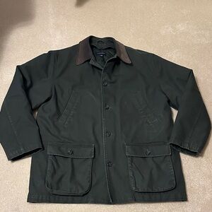 Men's Vintage Lands End Dark Green canvas chore coat removable liner L 42-44